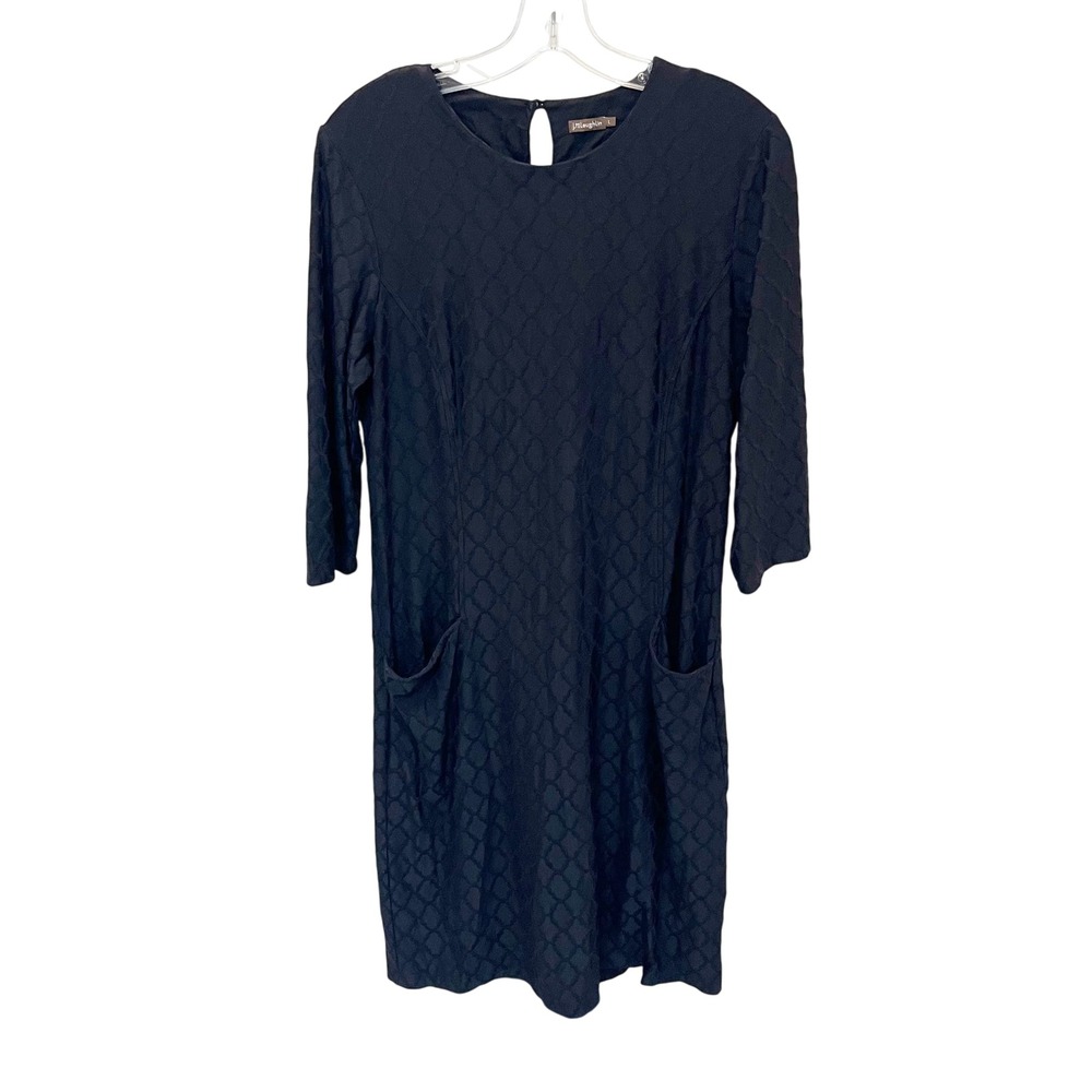 J.McLaughlin Black Catalina Cloth Lattice Jacquard Shift Dress Pockets LARGE